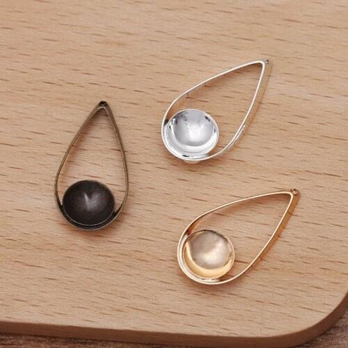 200pcs 8mm Bezel tray Cameo Cabochon Base Blanks Hanging on Drop Pendant & Earrings Supplies Connectors Settings DIY Findings