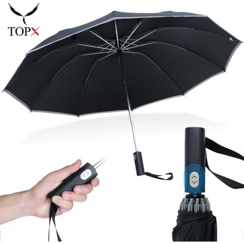 Portable Reflective Strips Automatic Umbrella Rain For Men Women Windproof Reverse 3Folding 10 Ribs Female Male Business Parasol