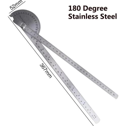 180 Degree 250 x 300mm Stainless Steel Adjustable Double-arm Angle Ruler with Round Head Rotary Protractor Tool for Measurement