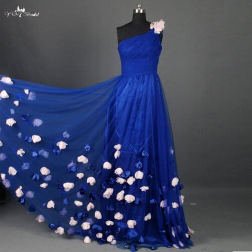 RSE661 Elegant Long Royal Blue Prom Dresses 2016 Chiffon Pink Petals Maxi Dress Prom Gowns