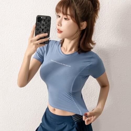 Women Sports Short Sleeved Crop T-shirt Tight Fitting Yoga Clothes Summer Workout Tops Running Quick Drying Fitness Ladies J48