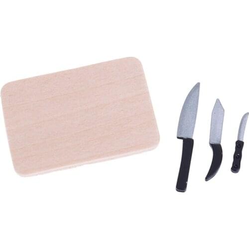 1:12 Bread Egg Flour Cake Knife Chopping Block Set Dollhouse Kitchenware Accessories Miniature Kitchen Breakfast Scene