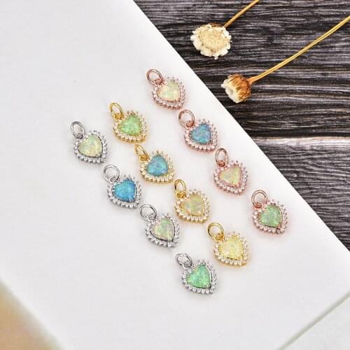 1pcs or 4pcs or mix and match copper inlaid zircon heart-shaped opal pendant necklace accessories charm ladies jewelry found