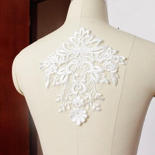 1Piece/Lot French lace fabric Ivory white embroidered applique for wedding dress accessories Handmade