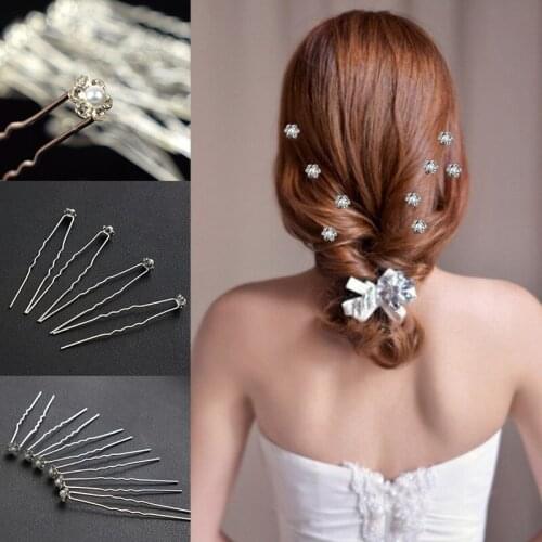 20Pcs Bridal Hair Accessories Pearl Flower U Hair Clip Crystal Rhinestone Bride Hair Sticks Pin Headwear Wedding