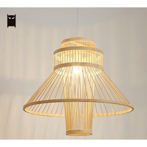Bamboo Wicker Rattan Rotation Dancer Pendant Light Fixture Country Zen Hanging Ceiling Lamp Bar Villa Staircase House Project