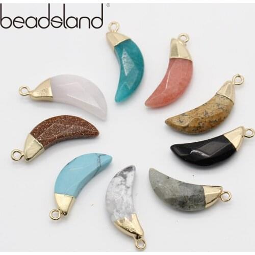 Beadsland Natural Stone Semiprecious stone Gem Pendant Moon Shapped DIY fashion Jewelry size 24