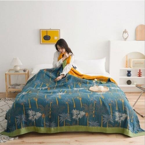 Bohemian Muslin Cotton Throw Blanket for Bed Summer Air-conditioning Quilt Breathable Gauze Bedspread Flower Blankets for Beds