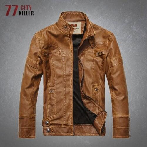 PU Leather Jacket Men Autumn Fleece Comfortable Stand Collar Coats Male Casual Commute Slim Fashion Zipper Mens Leather Jackets