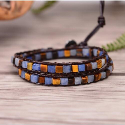 Geometric Kyanite Tiger Eye Wrap Bracelets Handmade Weaving Brown Boho Bracelet Women Natural Stone Jewelry Gifts Dropshipping