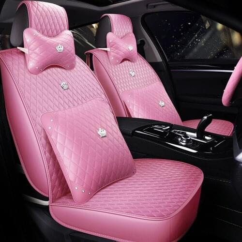 Universal Size Pink Car Seat Cover Fit woman 4 Color For Toyota Most cars SUV PU Leather Auto Waterproof Interior Accessorie