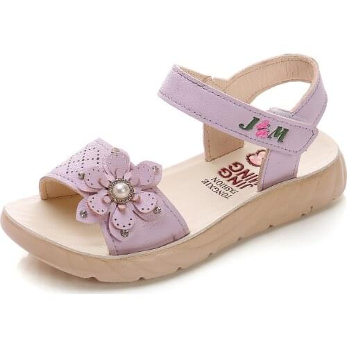 CAPSELLA Kids Flower Beach Sandals Hook & Loop Summer Shoes For Children Girls Soft Sole Fashion Rhinestone Sandals Size 21-37