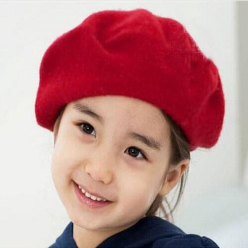 Kids High Quality Pure Wool Beret girl Fashion British Style Solid Color Winter Hats For boys Flat Cap Girl Felt Berets baby hat