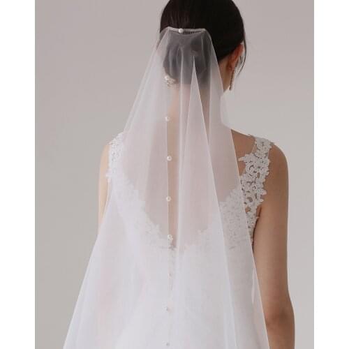 Topqueen V64 Wedding Veil Simple Pearls Veil Two Tier Minimalist Wedding Veil with Raw Edge Bride Veil Long with Comb Soft Veil