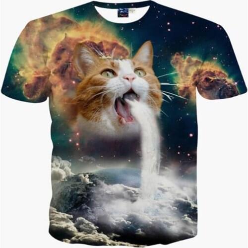 Solar Kitten T-Shirt Cat Vomiting A Waterfall Onto Earth Vibrant 3d Cat Tee Shirt Galaxy Nebula Space T Shirt Tops For Women Men