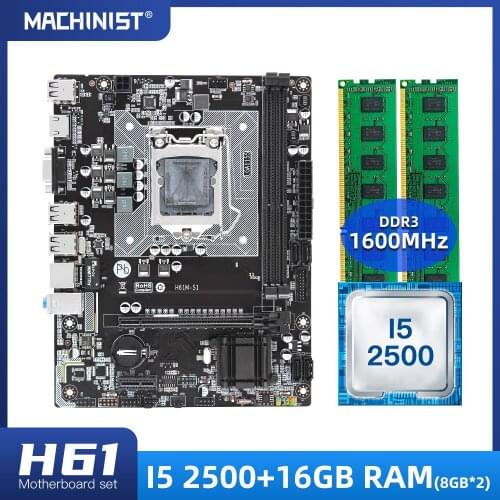 H61 motherboard LGA1155 set kit with IntelI5 2500 processorDDR3 16GB(2*8GB)1600MHz RAM memory Mico-ATX IntegratedGraphicsH61M-S1