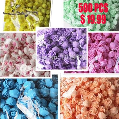 500pcs Mini Foam Rose Pure Handmade Artificial Flower Head Wedding Decoration DIY Wreath Gift Box Scrapbooking Craft Fake Flower