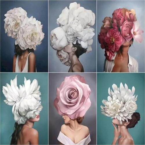 GATYZTORY 5D Diamond Painting Cross Stitch Flowers Girl Full Square/Round Diamond Art Embroidery Home Decoration Scenery Diy Gi