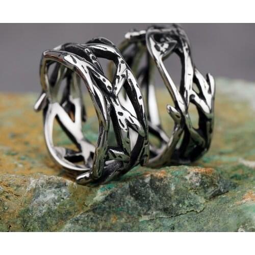 Retro Hollow Design Round Thorns Ring Cool Stainless Steel Punk Biker Rings For Women Men Viking Jewelry Wedding Party Gifts