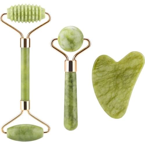 Natural Face Massager Guasha Jade Roller Set Gouache Scraper Facial Beauty Skin Care Massage Anti Wrinkle Face Slim Lift Tool