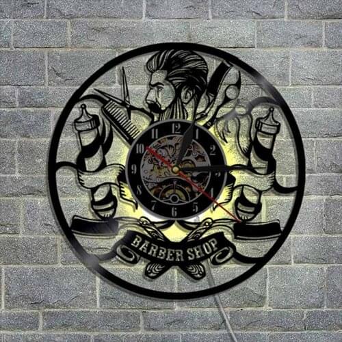 Led Barber Shop Scene Display Vinyl Record Wall Clock Popular Antique Home Wall Decoration
