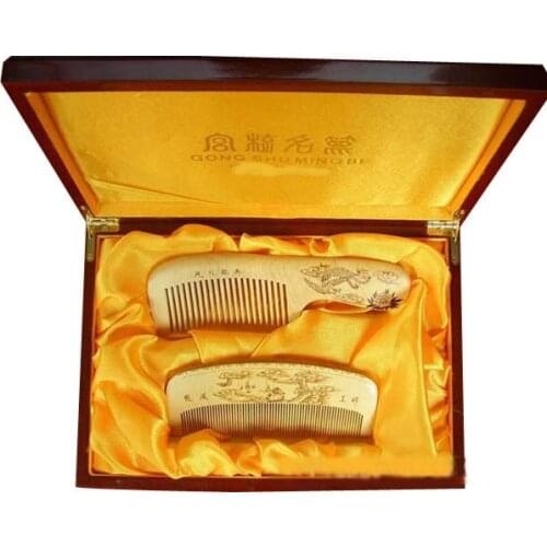 New!guaranteed 100% Chinese Characteristics Gift Boxwood Comb Two Pieces Group High Grade Wedding Dragon And Phoenix-b208-1