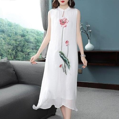 2021 New Summer Fashion Womens Embroidery Dress Female Chinese Style Long Dresses