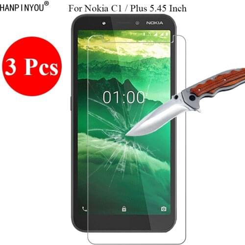 3 Pcs/Lot New 9H 2.5D Tempered Glass Screen Protector For Nokia C1 / Plus Protective Film + Clean Tools