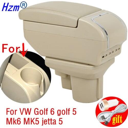 Armrest box For VW Golf 6 08-13 Mk6 Jetta 5 2006-2011 Vento Wagon Dual Layer Rotatable Centre Console Storage Box USB Charging