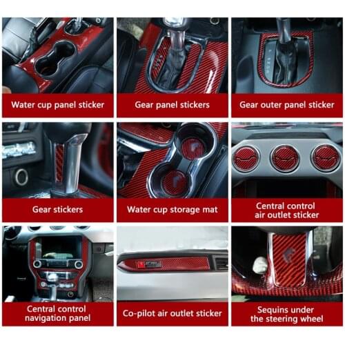 QHCP Red Carbon Fiber Interior Decoration Sticker Trim Panel For Ford Mustang Car Accessories For Ford Mustang 2015-2020 Styling