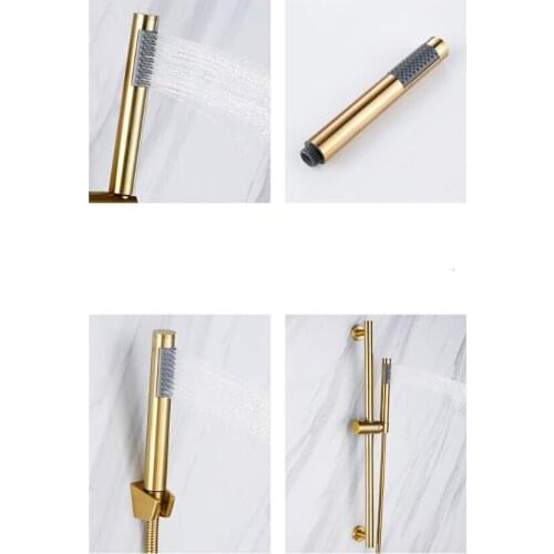 High quality all 304 stainless steel Brushed gold handheld shower head Complete set with Wall shower holder 1.5m shower hose