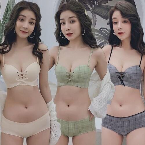 Sexy small chest underwear female bra gathers beautiful underwear female students without rims sexy half cup bra underwear set
