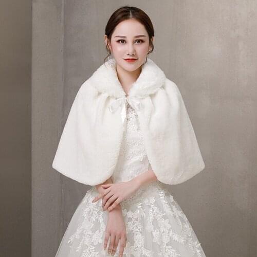 Ivory Faux fur Bridal Bridesmaid Wedding Prom Shawl Stole Women Wrap Winter