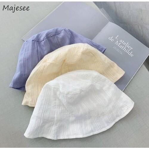 Cotton Bucket Hats Women Solid Lightweight Space Save Summer Outdoors Travel Leisure Trendy Teens Fishmen Hat Simple Korean Chic