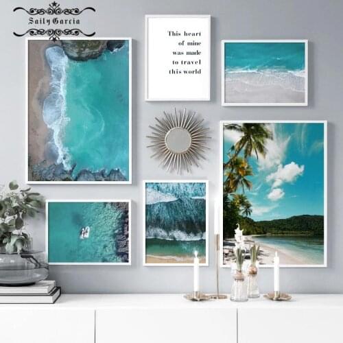 Scandinavian Landscape Poster Palm Tree Beach Sea Mountain Wall Art Canvas Painting Nordic Prints Pictures for Living Room Decor
