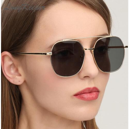 LongKeeper Vintage Sunglasses Women Brand Designer Metal Frame Retro Street Beat Double Beams Glasses Men Driving Oculos De Sol