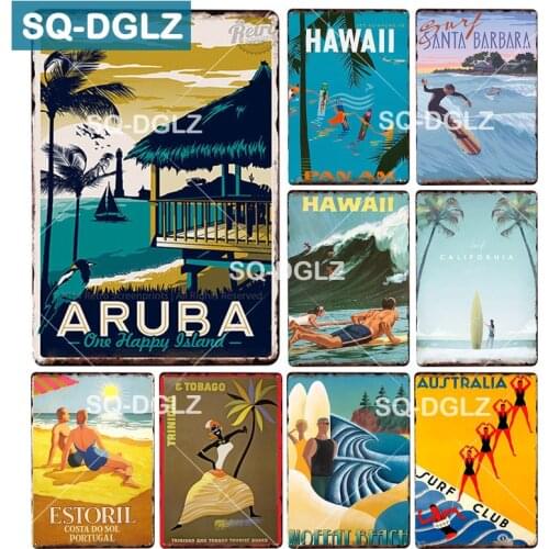 [SQ-DGLZ] Summer Hawaii Metal Tin Sign Aruba Plaque Paint Australia Wall Decor Beach Painting Plaques