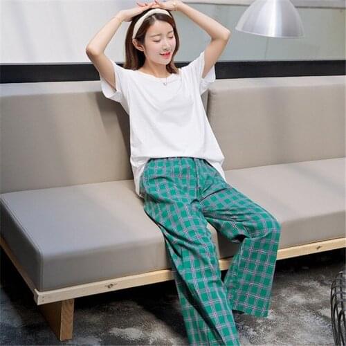 Thin trousers can be worn outside the home service 2020 Korean female summer pajamas cotton casual short-sleeved suit пижама