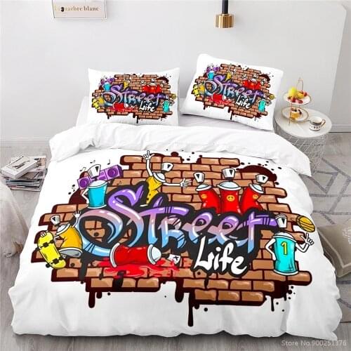 Street Life Rock Music Graffiti 3D Printed Bedding Set 2/3pcs Duvet Cover Set Comforter Cover Set Home Textile for Young Bedroom