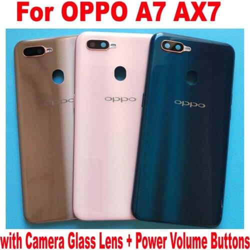 High Quality Battery Back Cover Housing Door Rear Case Lid with Camera Frame Glass Lens + Power Volume Buttons For OPPO A7 AX7