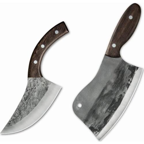 XYj 6'' 7.5'' Inch Handmade Forged Slaughter Cleaver Knife Bone Chicken Meat Chopping Knife Serbian Survival Hiking Camping Tool