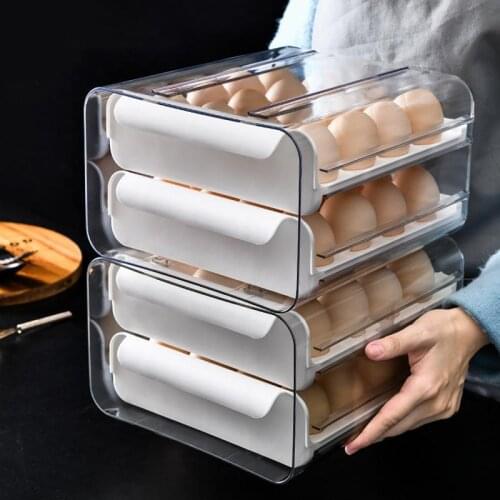 32 Lattice Double Drawer Type Egg Storage Box Kitchen Refrigerator Egg Tray Portable Picnic Egg Storage Box Drawer Organizer