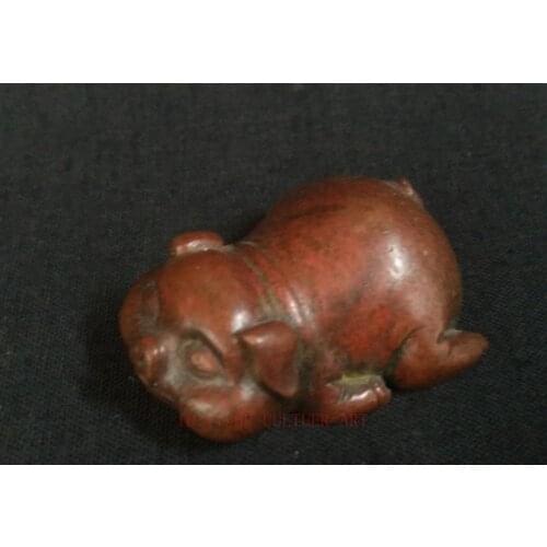 YIZHU CULTUER ART Collection China Old Bronze Carving Lovely pig Statue paperweight Decoration Gift
