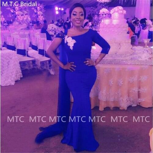 South African Royal Blue Mermaid 2021 Bridesmaid Dresses White Lace Mermaid Elastic Satin Black Women Wedding Guest Gowns