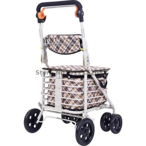 001e The Elderly Grocery Shopping Cart Can Sit On A Foldable Walker, A Portable Shopping Cart, A Four-wheeled Trolley