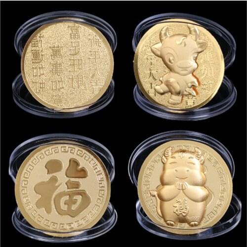 1PC 2021 Year Of Gold foil paper Ox Commemorative Coin Zodiac Souvenir Coin New Year Gift for Home Decoration Collection Gift