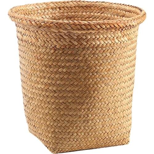 1Pcs Straw Woven Wastebasket Office Home Trash Can Waste Paper Basket Holder