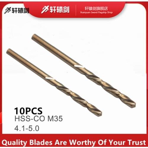 10pcs Twist Drill Bits 4.1 4.2 4.3 4.4 4.5 4.6 4.7 4.8 4.9 5mm HSS-CO M35 Cobalt Steel Straight Shank For Stainless