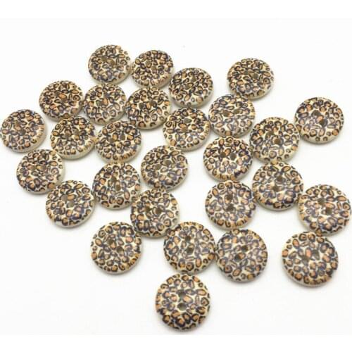 100pcs 15mm Natural Leopard Print Round Wood Buttons For Scrapbooking Decorative Button Crafts Sewing Accessories Embellishments