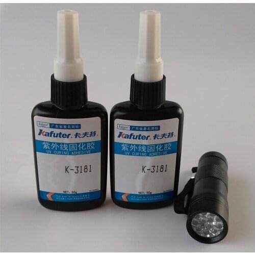 2pcs Kafuter 50g K-3181 UV glue +portable UV flashlight plastic bonding glass and metal bonding transparent adhesive